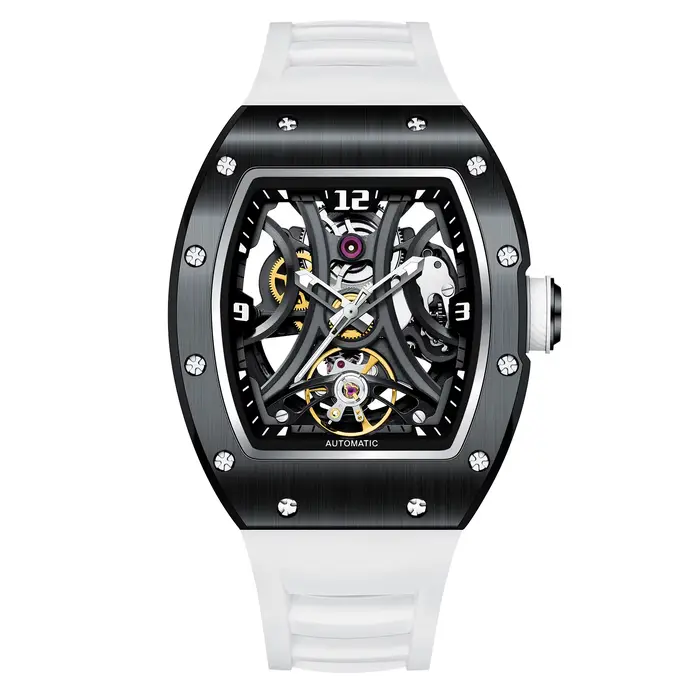 Nouvelle montre automatique 2026 style tonneau, cadran en silicone, bracelet en silicone, étanche, s
