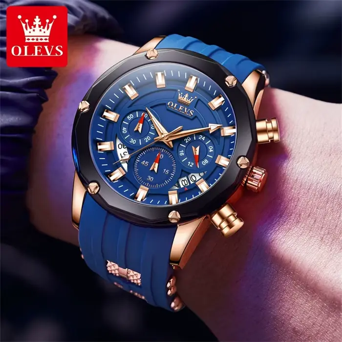 OLEVS 9991 montre pour hommes à la mode bracelet en Silicone étanche luxe multifonctionnel chronographe marque sport