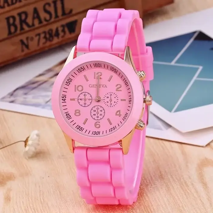 Célèbre marque genève dames montre de mode homme et femme étudiant Silicone Quartz montre-bracelet horloge en gros Relogio Feminino