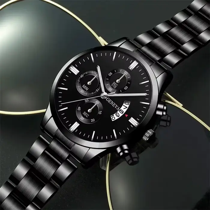 Mode hommes montres de luxe noir en acier inoxydable Quartz montre-bracelet homme montre d'affaires