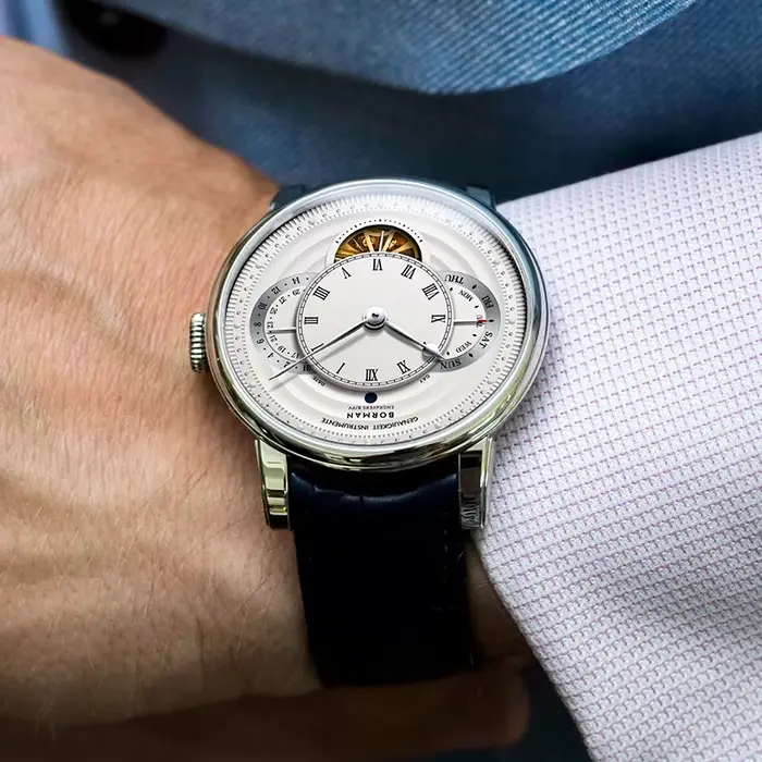 BORMAN Design luxe hommes montre-bracelet automatique cadran squelette bracelet en cuir véritable saphir cristal verre