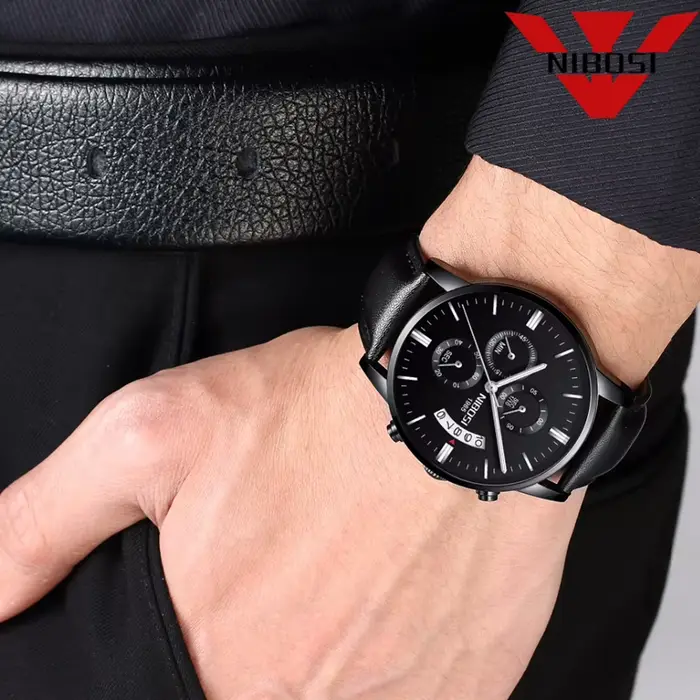 Montre-bracelet chronographe en cuir pour homme