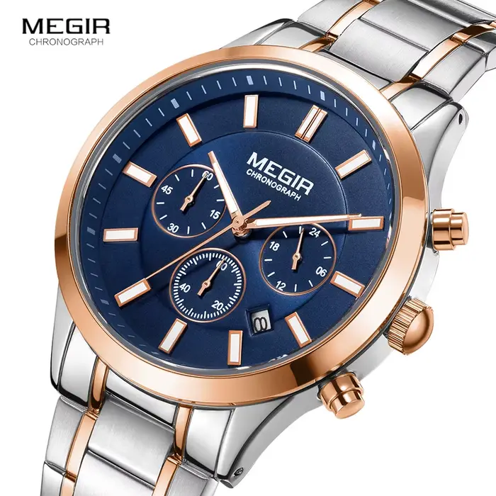 Montre-bracelet chronographe à quartz en acier inoxydable pour homme