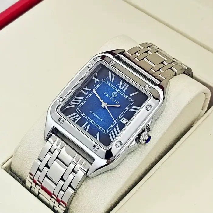 Montre de luxe homme quartz affichage calendrier bracelet acier inoxydable boîtier carré style mode décontracté occassions spéciales cadeau anniversaire