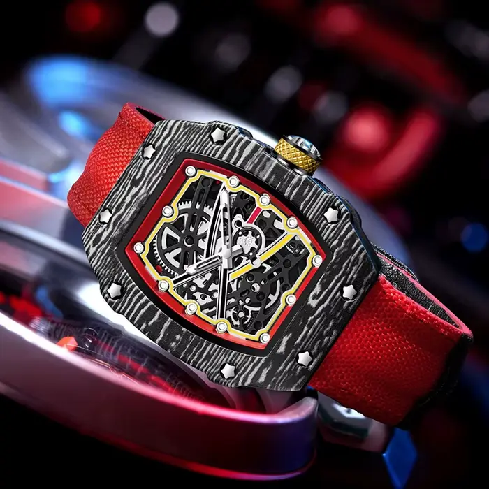 Montre à Quartz Sportive Ultra-Thin Barrel Affichage Lumineux Bracelet Nylon Occasionnels Professionnels Hommes Femmes