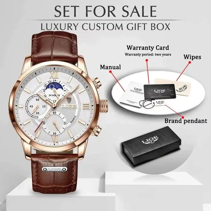 LIGE mode luxe hommes montres rétro bracelet en cuir décontracté Quartz homme montre horloges d'affaires sport étanche Date chronographe