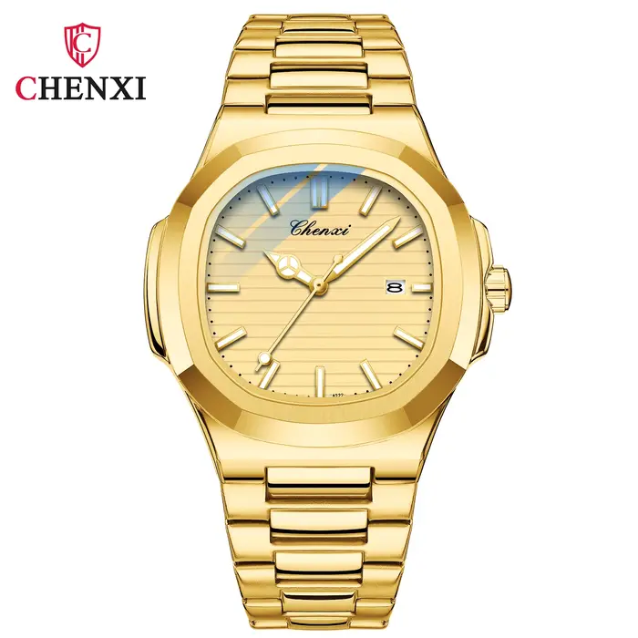 Montre étanche en acier inoxydable doré pour homme