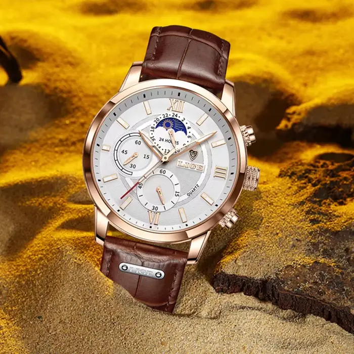 Montre homme LIGE 2026 style mode et décontracté avec bracelet en cuir résistant à l'eau pour hommes élégants et actifs pour occasions formelles et sportives