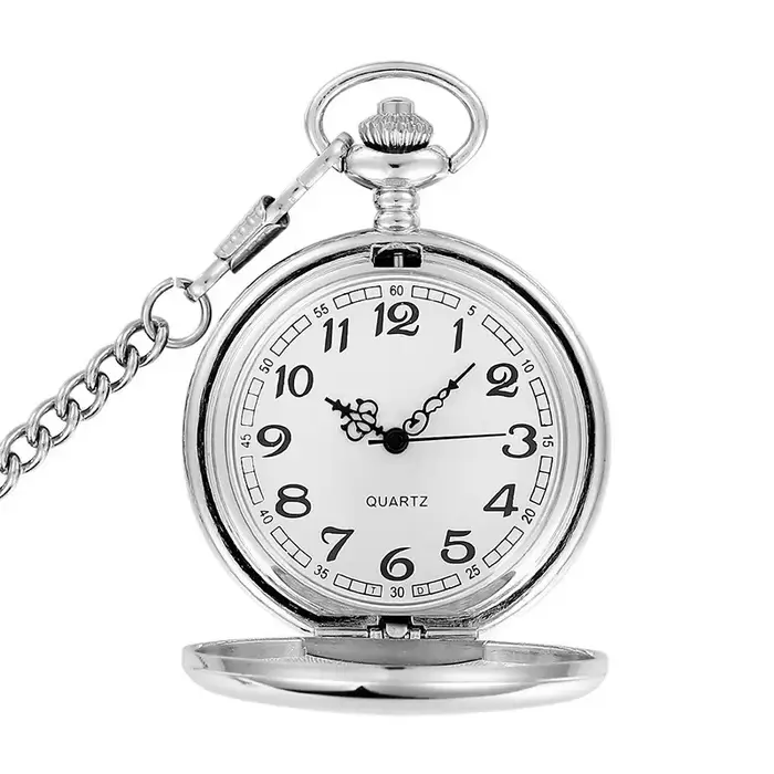 Montre de Poche à Quartz Lisse en Argent pour Homme et Femme
