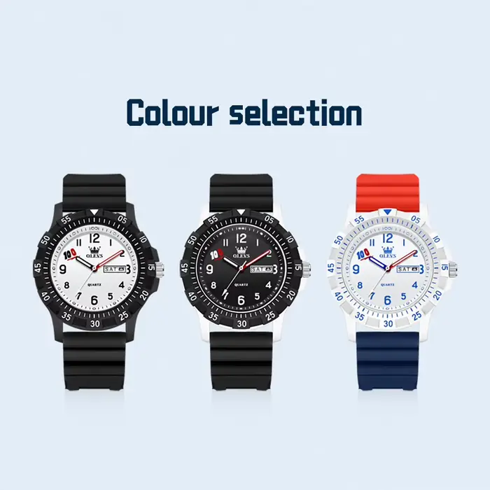 Montre à Quartz OLEVS 2705 Calendrier Complet Bracelet en Silicone Robuste pour Etudiants Occasions Spéciales