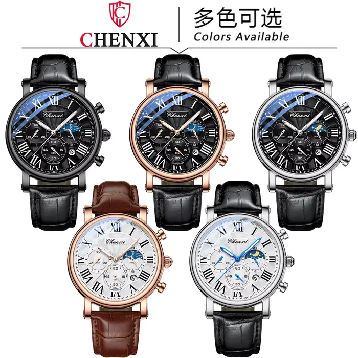 Montre CHENXI 973 Quartz Affaires avec Fonction Phase de la Lune pour Hommes Occasions Spéciales