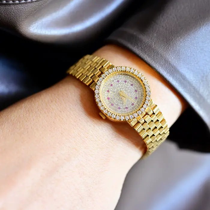 Dainty-Montre en acier inoxydable plaqué or 24 carats pour femme