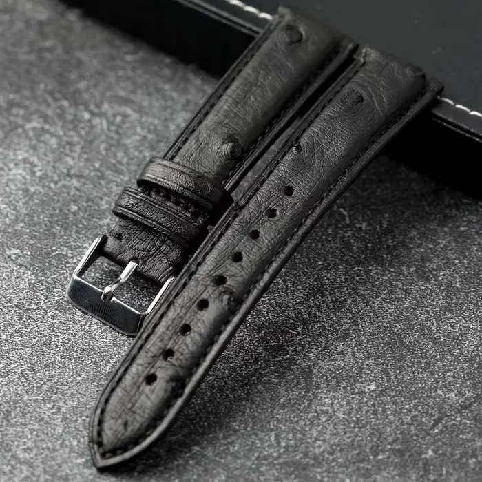 Bracelet de montre en cuir d'autruche sud-africain fait à la main 18 19 20 22 24mm noir beige occasionnels spéciaux polyvalents