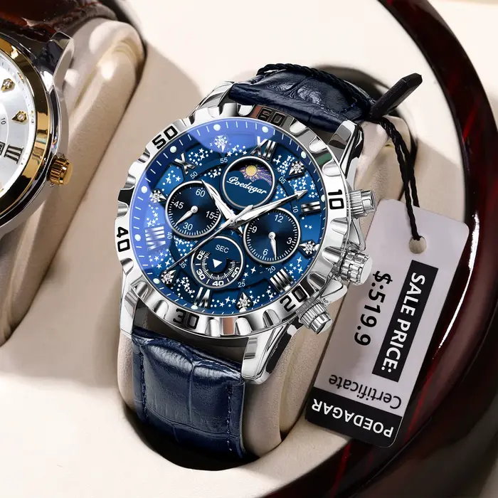 POEDAGAR luxe mode homme montre étanche lumineux chronographe montres en cuir pour hommes sport en plein air
