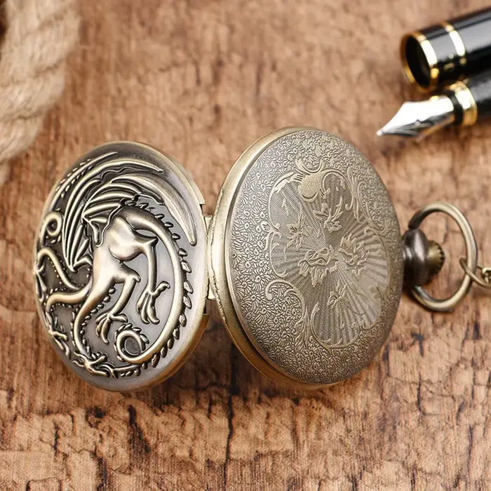 Montre de poche à Quartz Dragon à trois têtes