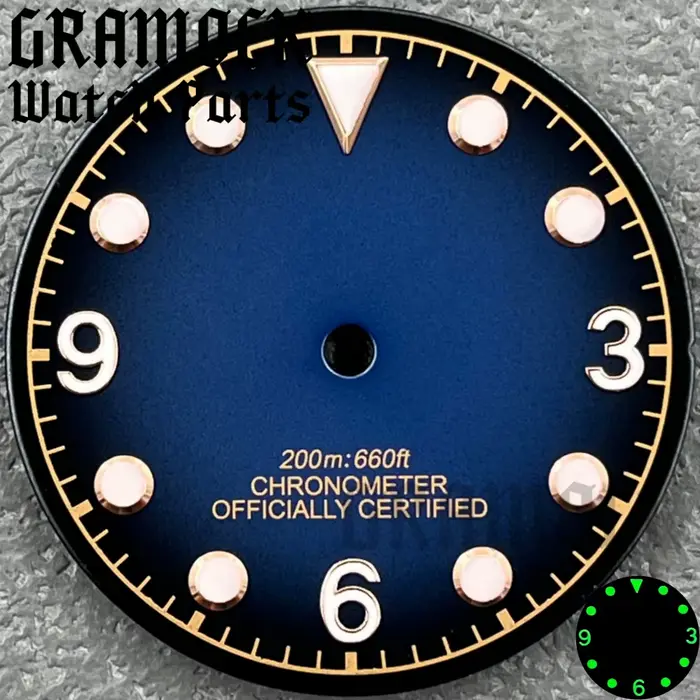 Gramock – cadran de montre bleu/marron/noir/blanc, 29mm, avec luminescence verte, adapté au mouvemen
