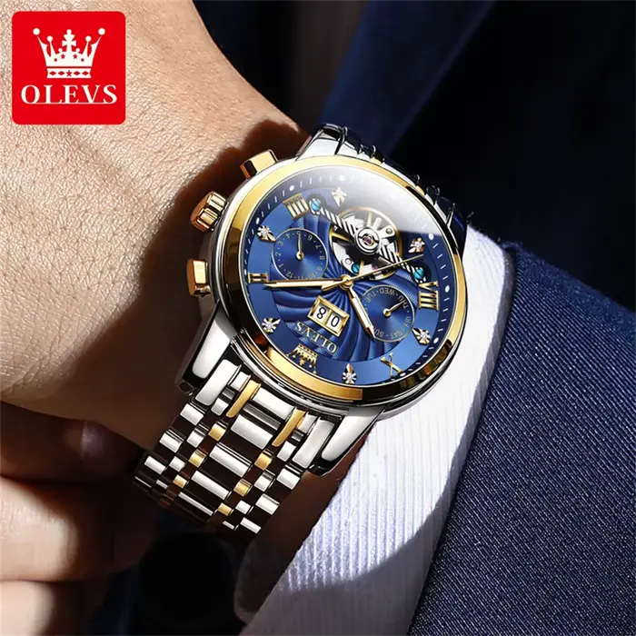 OLEVS 9910 Original montre mécanique automatique pour hommes squelette de luxe en acier inoxydable étanche montres lumineuses