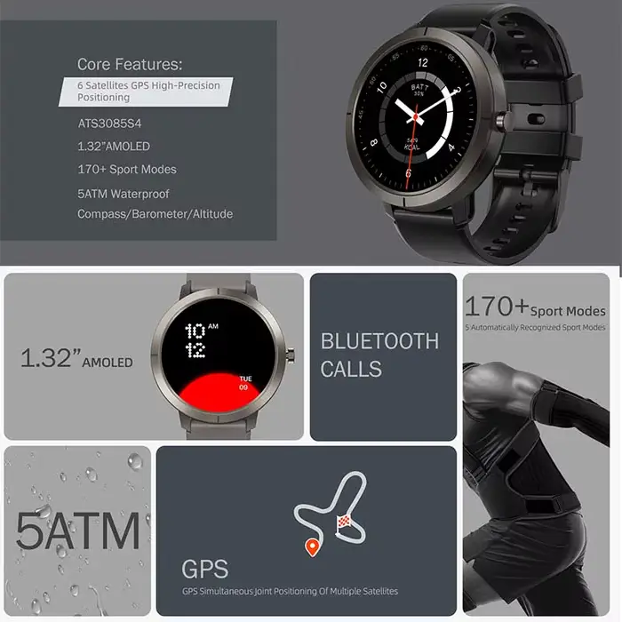 Montre connectée GPS 2026 AMOLED 1.32 HD avec appels Bluetooth, 170 modes sportifs, bracelet interchangeable pour homme et femme occasions spéciales