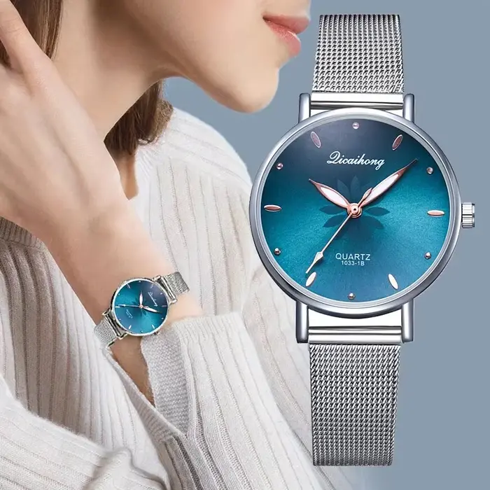 Esthétique femmes montres de luxe argent populaire cadran rose fleurs métal dames Bracelet Quartz horloge mode