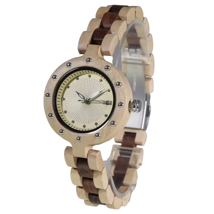 Montre à quartz vintage en bois pour femme