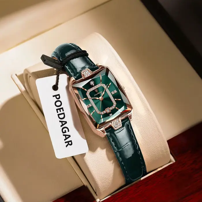 POEDAGAR Rectangle luxe femmes montres étanche Date cuir femme montre élégante mode Quartz