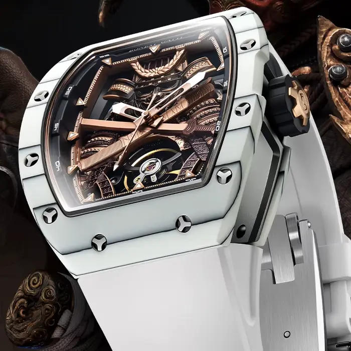 Montre automatique BONEST GATTI avec tourbillon et design squelette pour hommes, résistance à l'eau et bracelet en caoutchouc, parfait pour les occasions spéciales et le quotidien