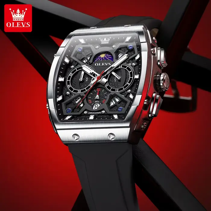 OLEVS 2942 montre à Quartz chronographe de luxe pour hommes 44mm grand cadran Phase de lune horloge à main Date étanche montres de mode originales