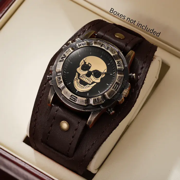 Montre pour homme avec cadran tête de mort rétro