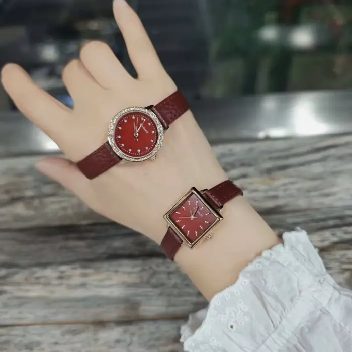 SUNMATE Montre à quartz vintage de luxe pour femme avec bracelet en cuir véritable