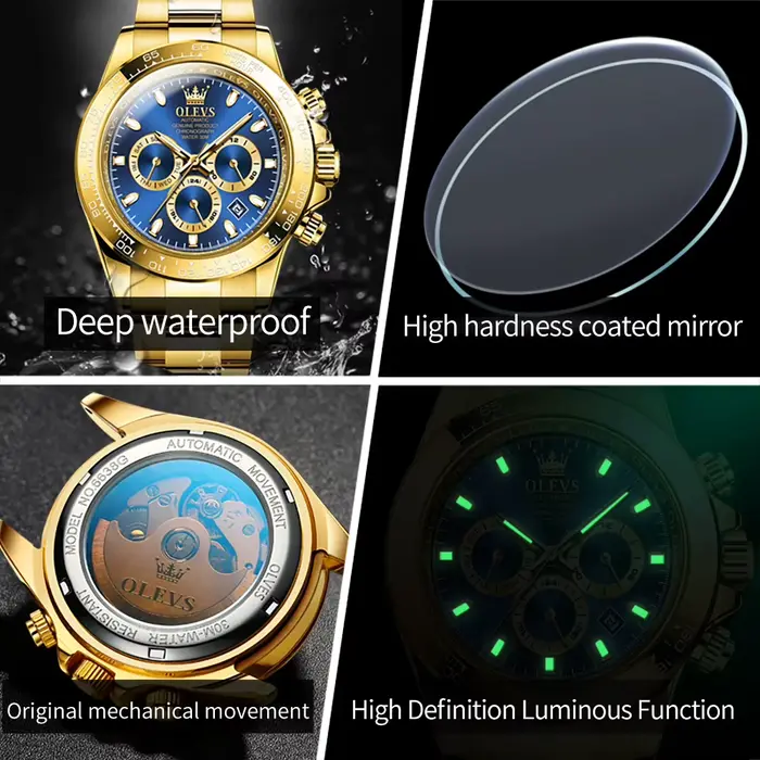 OLEVS 6638 montre mécanique automatique de marque supérieure pour hommes multi-fonction chronographe Date étanche