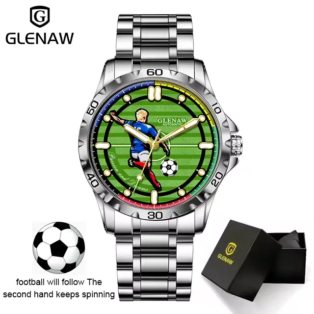 Montre mécanique GLENAW tendance, design innovant avec secondes en forme de ballon de football, en a