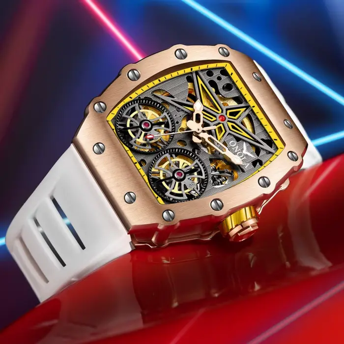 ONOLA montre pour hommes Double Tourbillon évider étanche lumineux entièrement automatique mécanique