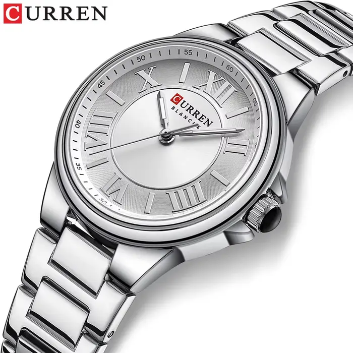 Montre élégante Curren 9091 pour femmes résistante à l'eau quartz avec bracelet en acier inoxydable occasion spéciale femmes