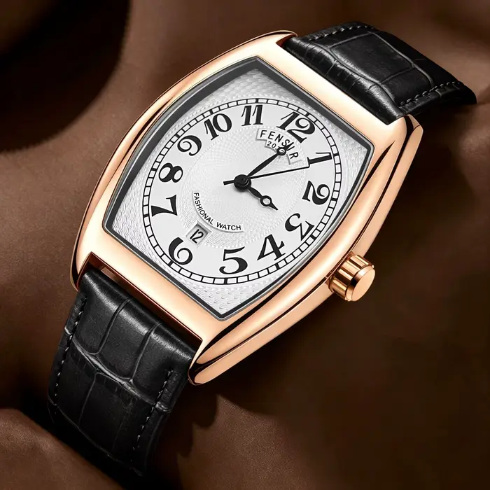 Montre à quartz rétro en forme de baril pour homme