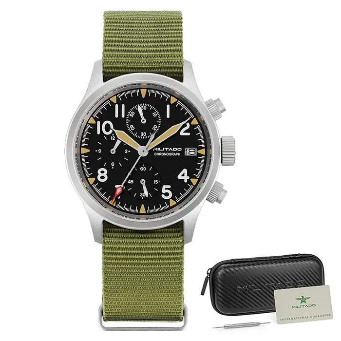 Militado ML1868KF montre à Quartz 3 cadrans VK67 chronographe mouvement en acier inoxydable
