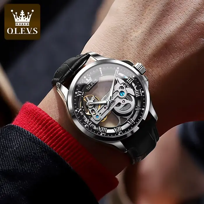 OLEVS Couple montres Original entièrement Transparent squelette automatique