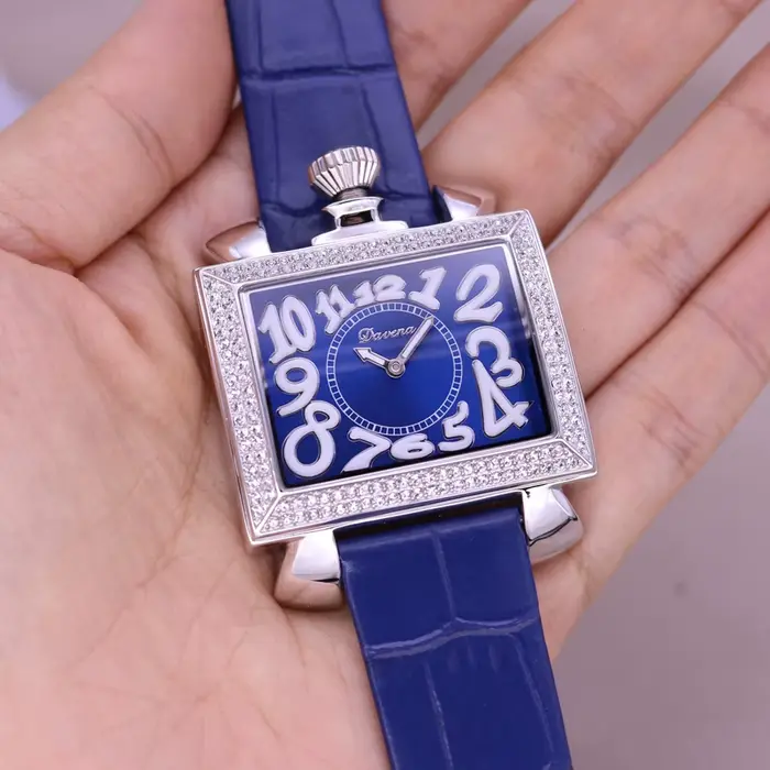 Montre de luxe Davena Mov't pour femme, bracelet en cuir véritable, carré en cristal classique, mode
