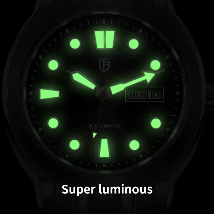 BERNY automatique hommes montre souper lumineux saphir acier inoxydable 100M étanche affaires décontracté mécanique