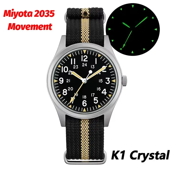 Militado ML07 montres à Quartz Vintage mis5 Super 2035 mouvement saphir ou K1 lumineux 36Mm étanche 