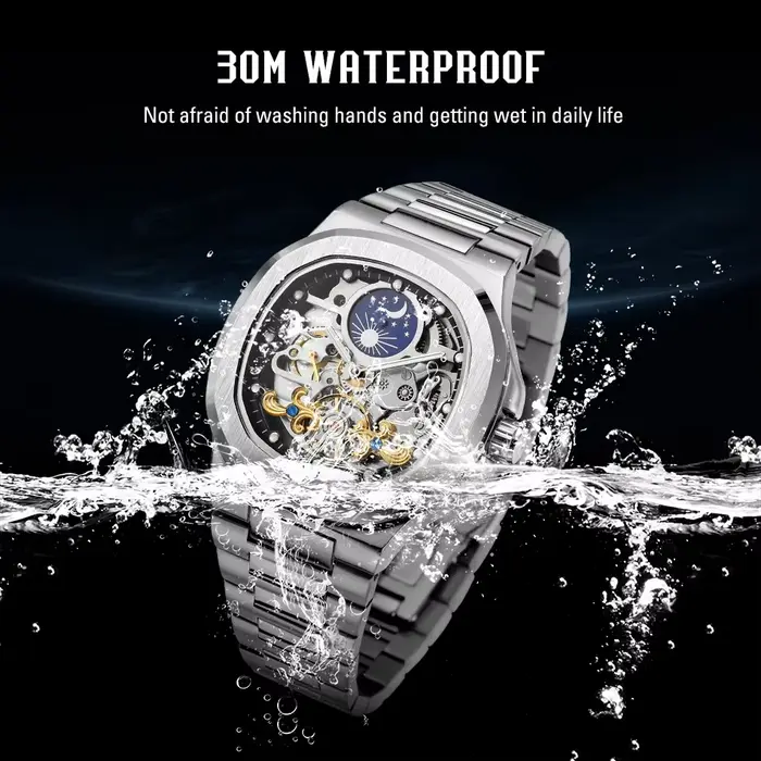 Forsining 2025 nouveau haut hommes montres mécaniques automatiques Tourbillon Phase de lune en acier étanche lumineux squelette horloge d'affaires