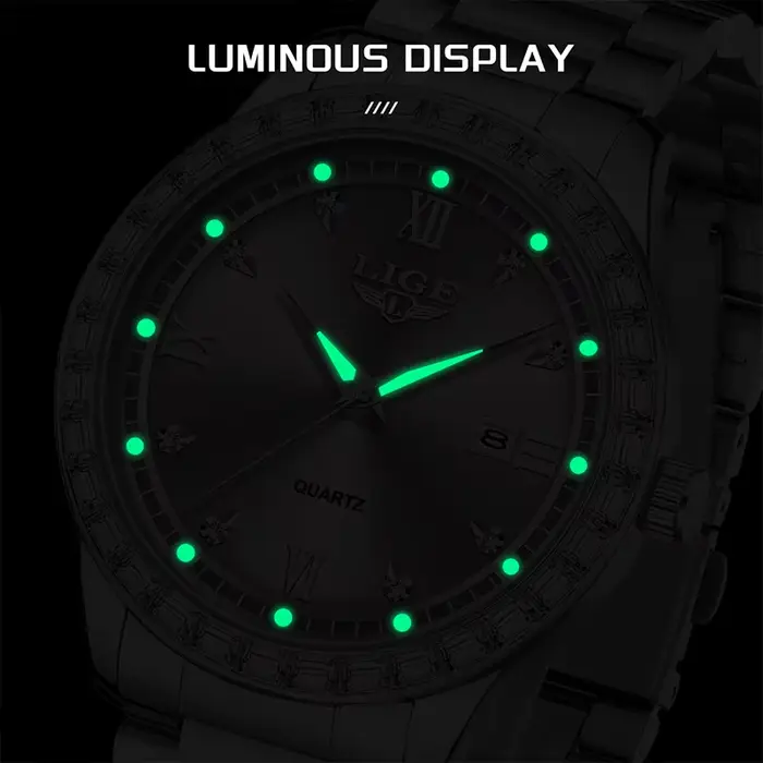 LIGE montre pour femme élégante mode horloge étanche lumineuse en acier inoxydable