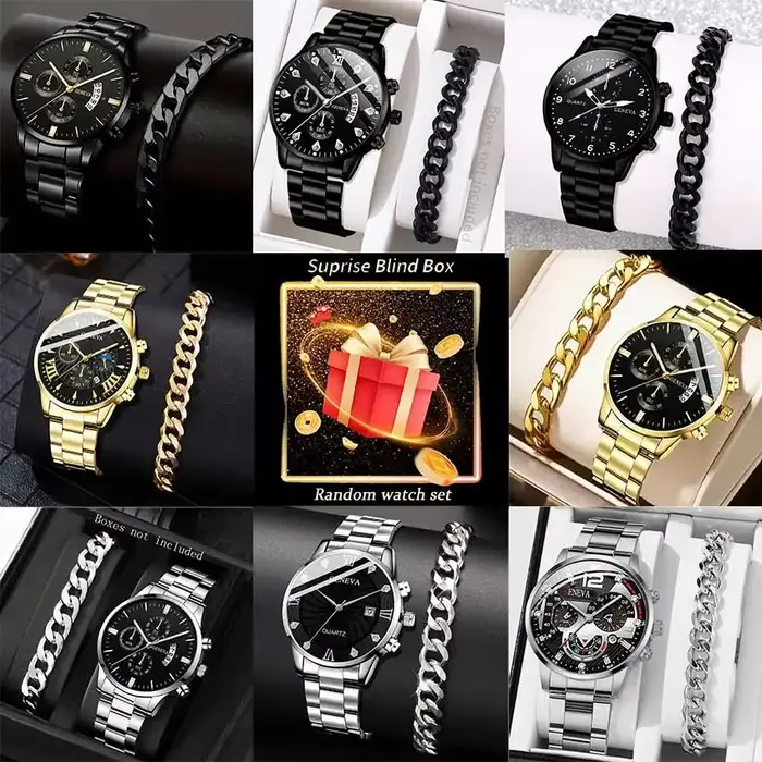 Ensemble de 2 montres pour homme, tendance business, montre à quartz polyvalente, bracelet inclus, e