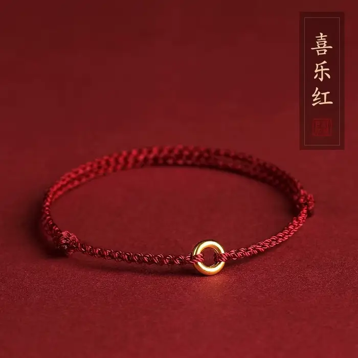 Bracelet en corde rouge chic et géométrique couleur or pour femme
