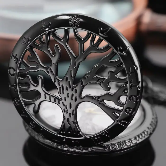 Montre de poche à quartz vintage steampunk avec design Arbre de Vie et chiffres romains