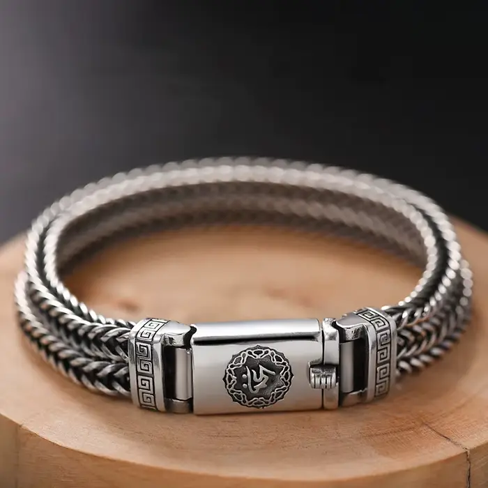 HX – Bracelet en argent tissé à la main pour hommes, tendance, personnalité, Style chinois rétro cré