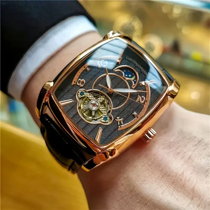 Montre mécanique tourbillon de luxe légère pour homme - Montre-bracelet squelette entièrement automa