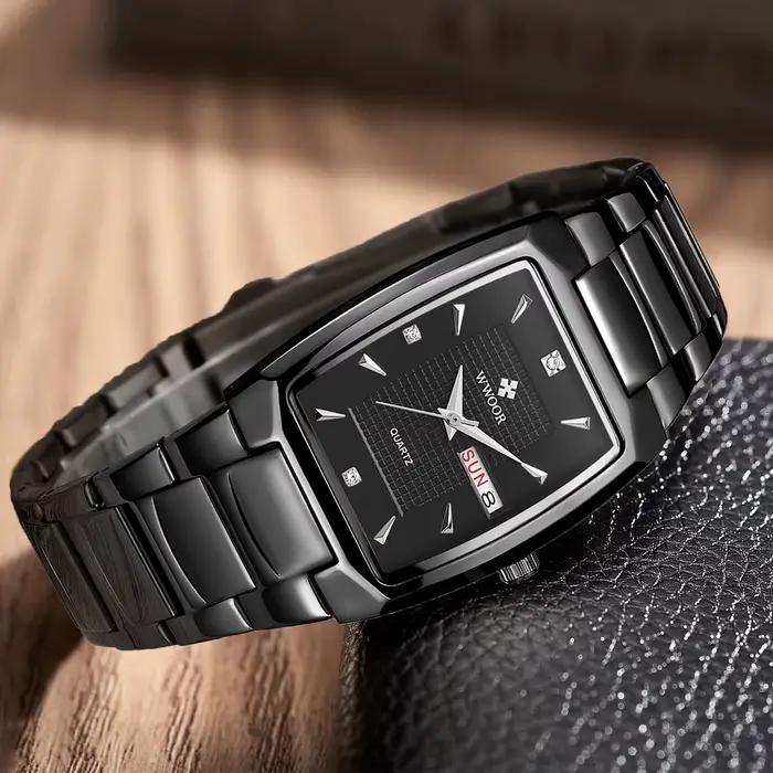 WWOOR 2024 nouvelle montre carrée hommes avec Date de la semaine automatique de luxe en acier inoxydable or