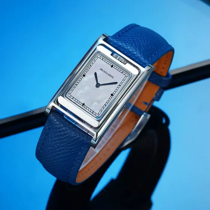 Specht & Söhne Montre à quartz pour homme, montre de sport carrée double face, en acier inoxydable, avec cristal saphir, étanche