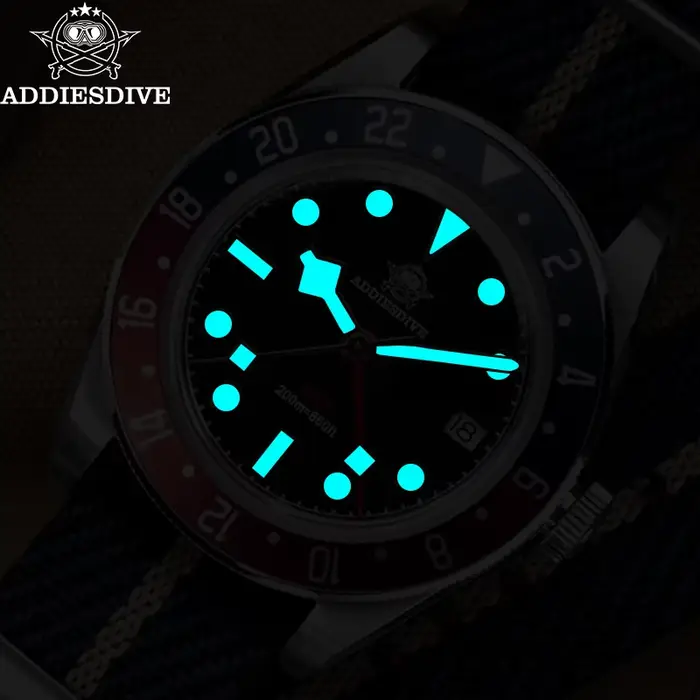 Montre GMT Addiesdive résistante à l'eau pour hommes occasionnels sportifs et affaires