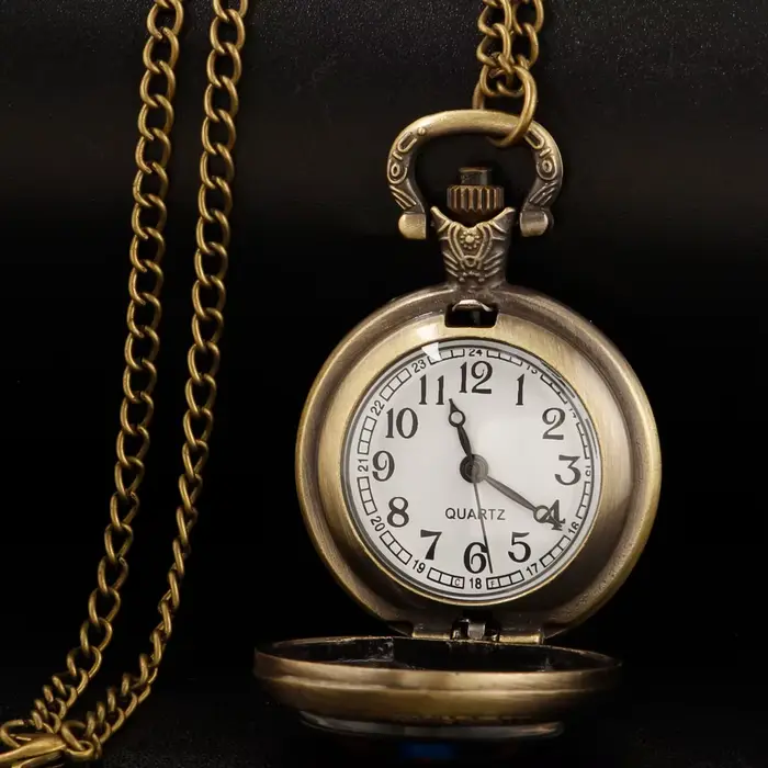 Montre de poche vintage à quartz en bronze chaîne bijou élégant pour femmes et hommes occasions spéciales